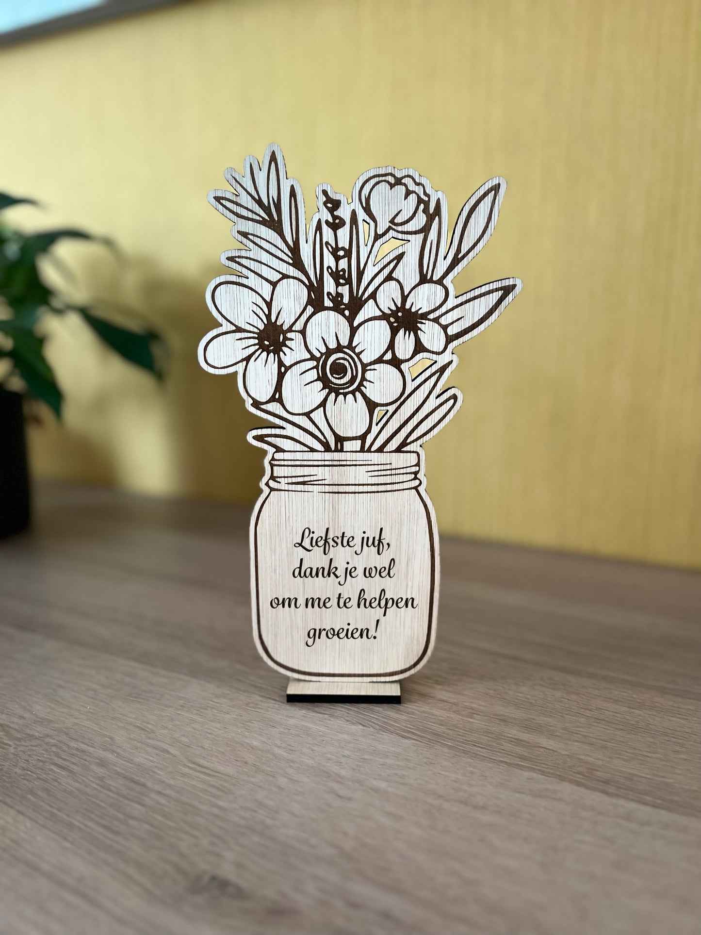 Bouquet de fleurs en bois avec message personnalisé
