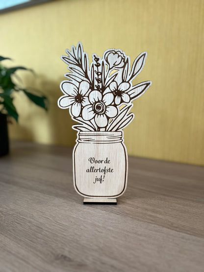 Bouquet de fleurs en bois avec message personnalisé