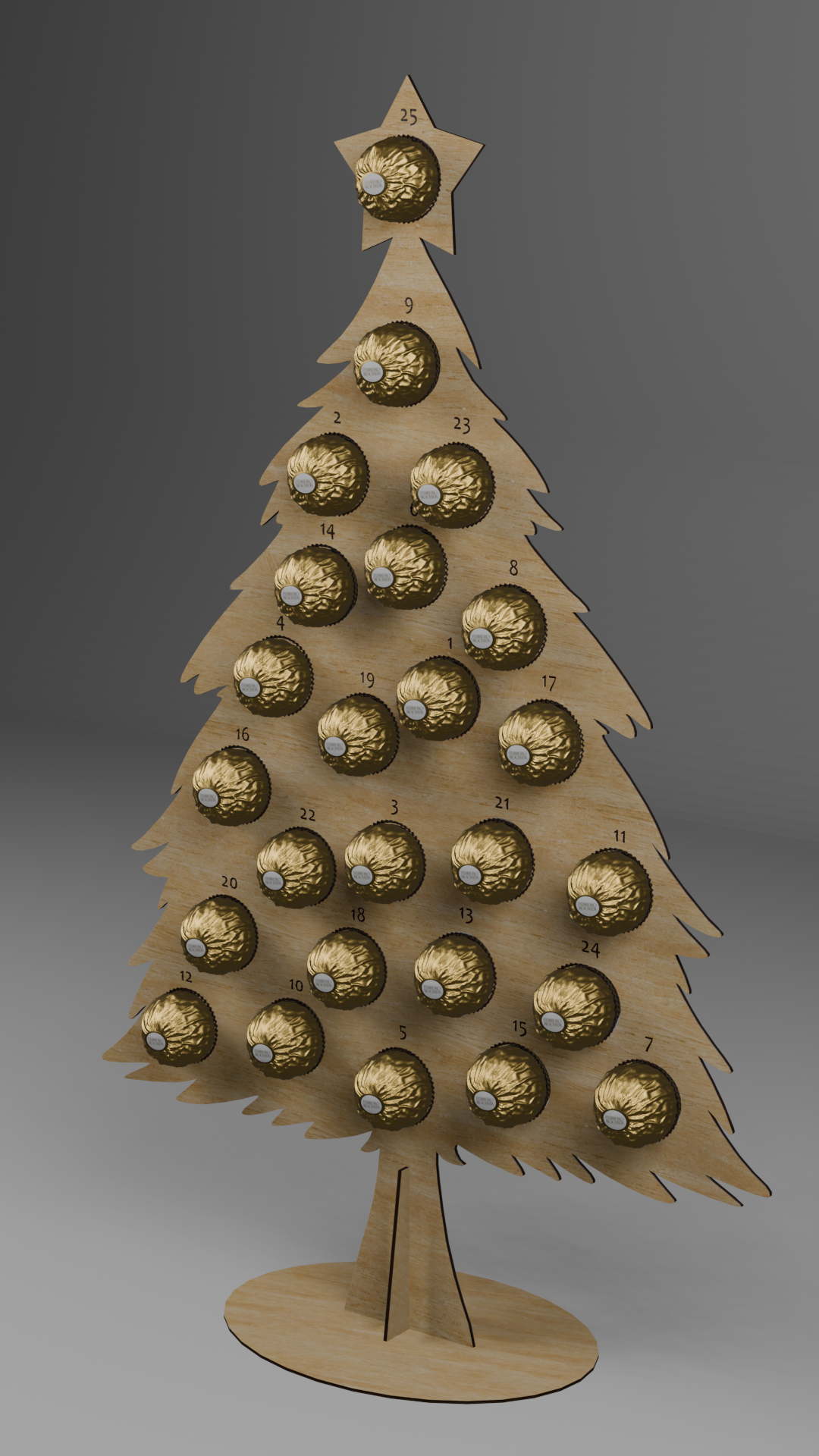 Adventskalender van Hout met Plaatsen voor Ferrero Rocher Chocolaatjes