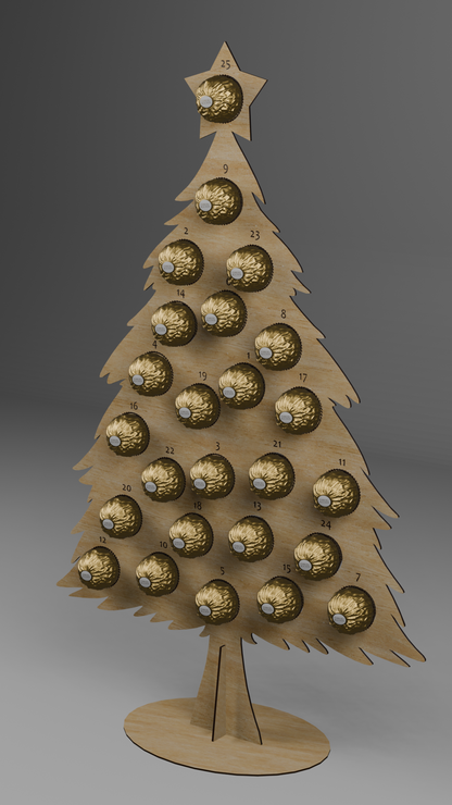 Adventskalender van Hout met Plaatsen voor Ferrero Rocher Chocolaatjes