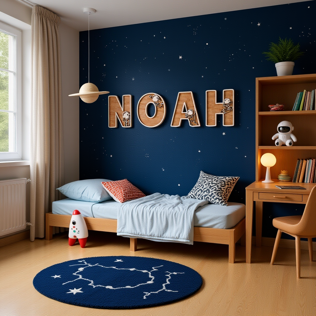 Lettres en Bois Personnalisées - Thème Astronaute - Décoration Chambre d'Enfant