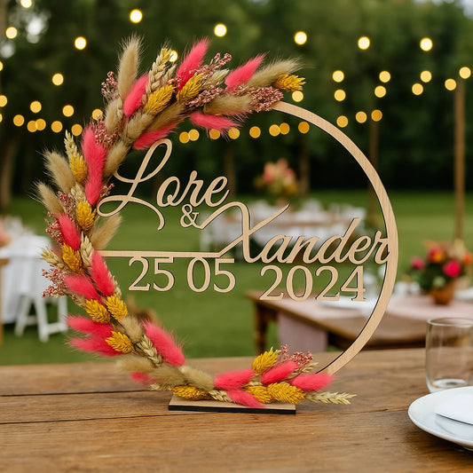Couronne en bois sur mesure avec fleurs séchées – Décoration élégante pour mariages et anniversaires