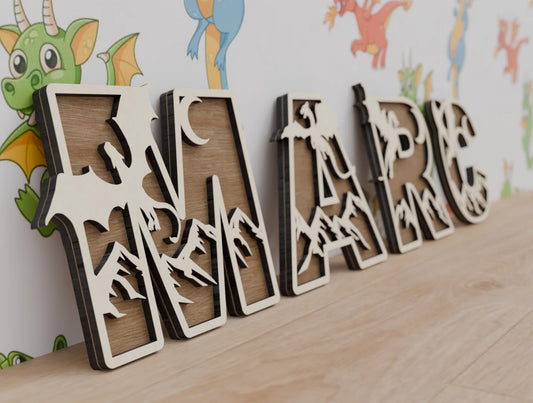 Lettres en Bois Personnalisées - Thème Dragon - Décoration Chambre d'Enfant