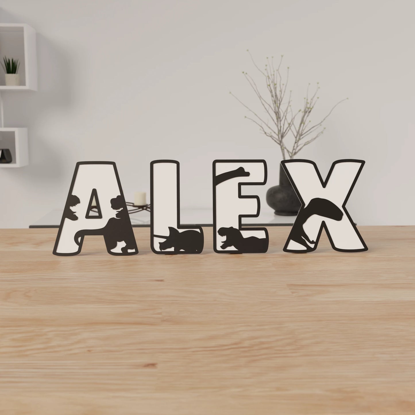 Décoration prénom en bois Alex – lettres personnalisées avec dinosaures – cadeau chambre d’enfant original – houten naam Alex – dinosaurus decoratie kinderkamer – gepersonaliseerde houten letters