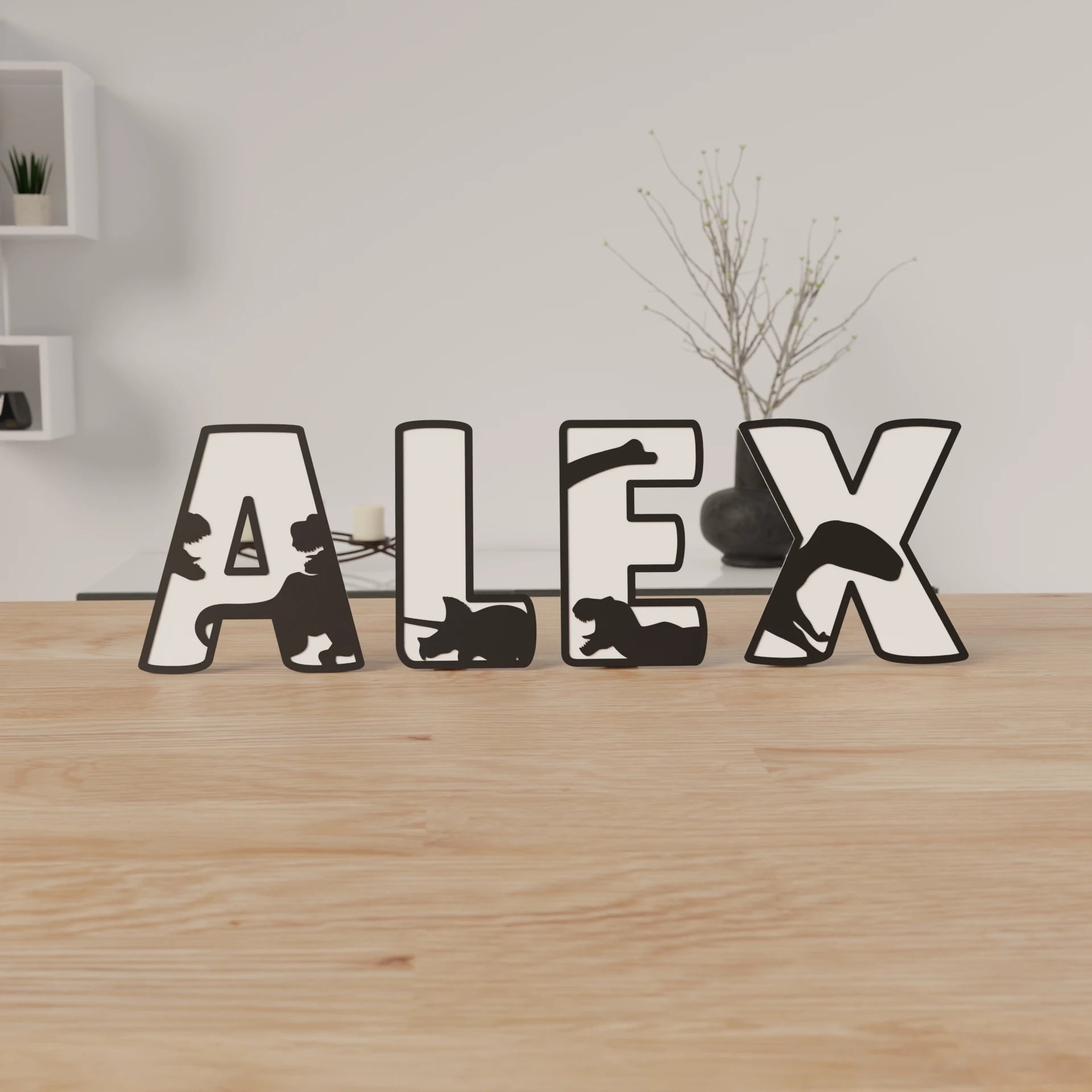 Décoration prénom en bois Alex – lettres personnalisées avec dinosaures – cadeau chambre d’enfant original – houten naam Alex – dinosaurus decoratie kinderkamer – gepersonaliseerde houten letters
