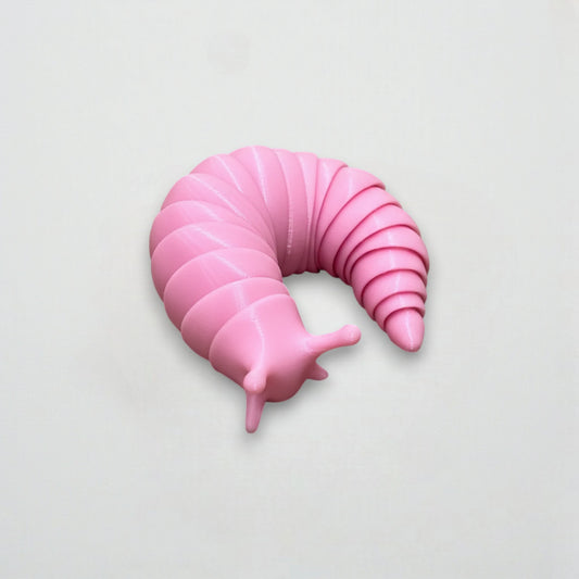 Figurine limace articulée rose imprimée en 3D, jouet flexible pour enfants et collectionneurs – Roze 3D-geprinte beweegbare slak speelgoed.
