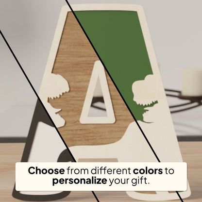 Prénom en bois personnalisé Alex – thème dinosaure – option couleurs au choix pour personnaliser le cadeau – houten naam Alex dinosaurus thema – verschillende kleuren beschikbaar voor personalisatie – gepersonaliseerd geschenk kinderkamer
