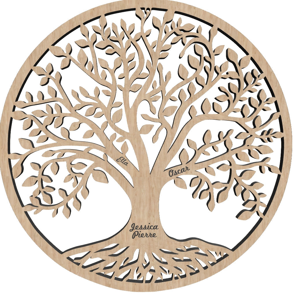 3D exemple d'arbre de Vie en Bois Personnalisé avec prénoms gravés – Cadeau unique pour anniversaires et fêtes